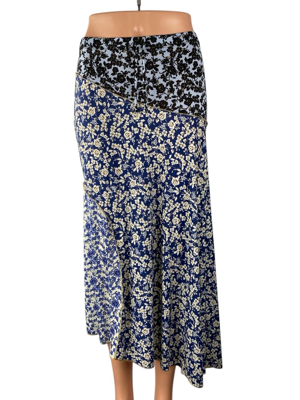 MNG Mango Women's Multicolor Floral Patchwork Midi Godet Flare A-Line Skirt Sz S